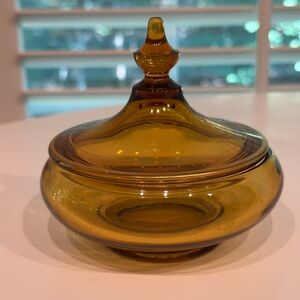 Amber Glass Candy Dish with Lid